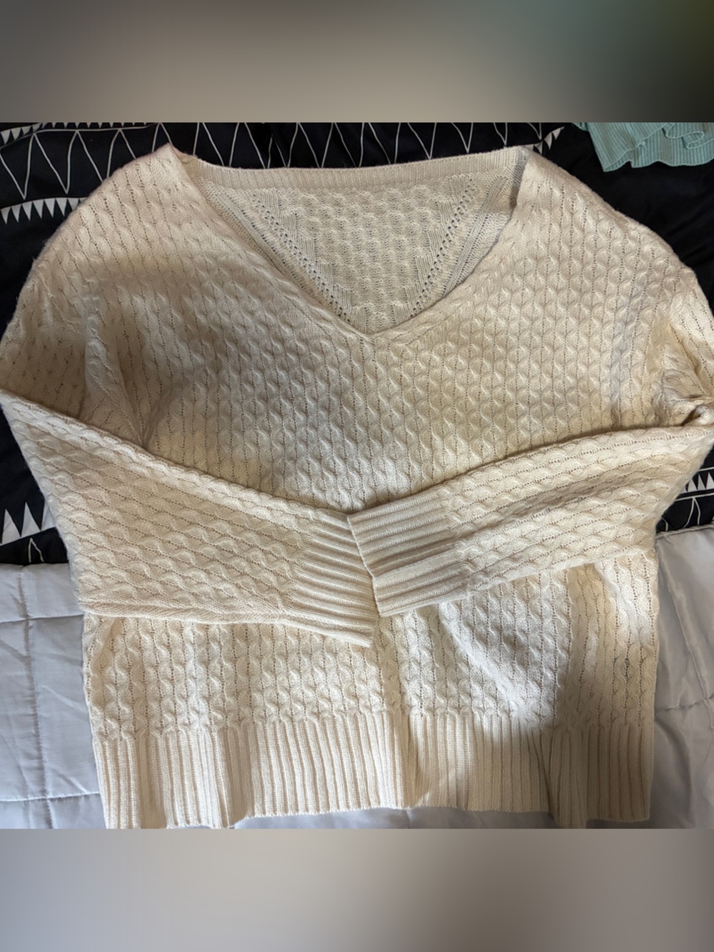 SHEIN Cream Cable V-Neck Sweater